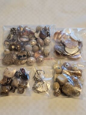 Assorted Earth-Tone Color Beads and Charms Lot of 5 Bags 1.4 Lbs